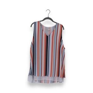 Cato Multicolor Striped Sleeveless Flowy V Neck Tank Top Blouse Shirt